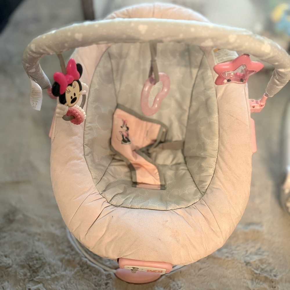 Pink Baby Bouncer with Minnie Mouse Design